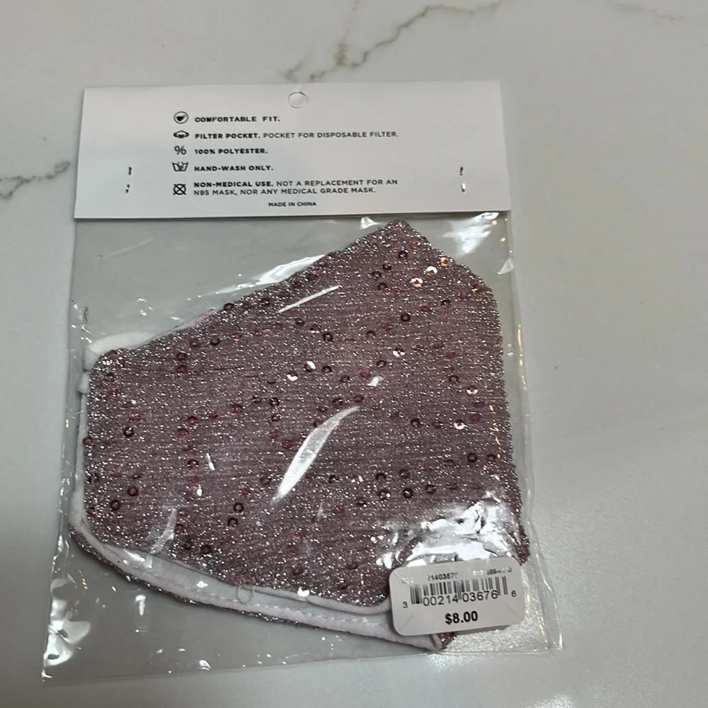 NWT sequin face mask, lilac color, still in original package - never opened.